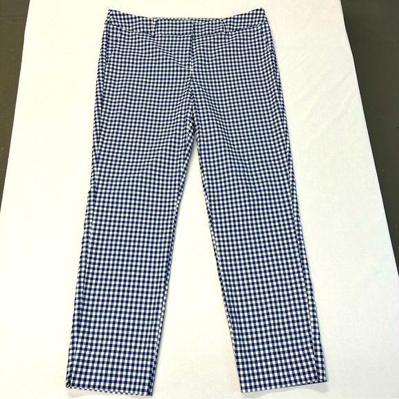 Halogen Cropped Ankle Pants Sz 10 Blue Check Gingham Picnic Euro Summer Classic - Picture 2 of 11